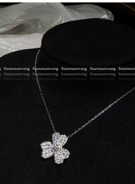 三叶草项链满钻18k花瓣吊坠迷你幸运草花朵玫瑰金白金锁骨链
