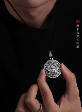 足银999黄财神八宝罗盘吊坠复古民族风镂空纯银吊坠网络爆款