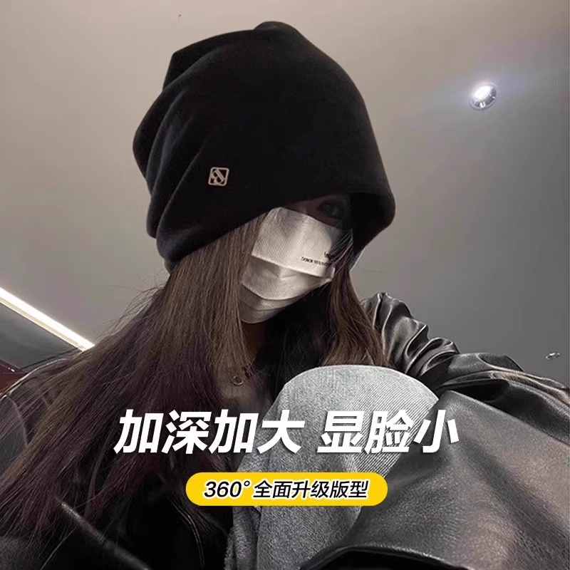 针织毛线帽堆堆帽冷帽2025新款女秋冬复古毛绒帽子显脸小加绒护耳 - 图1