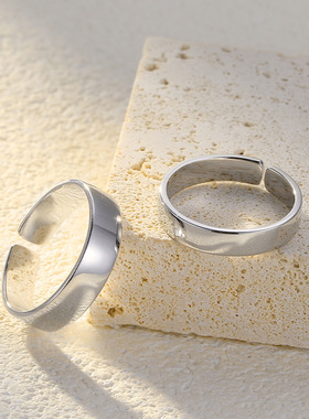 追光情侣戒指女男韩版ins冷淡复古s925纯银戒指小众设计素圈对戒