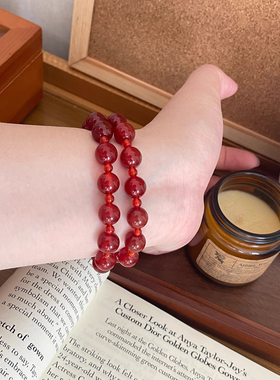 2025年新款正品红玛瑙手串女款双圈叠戴小众设计感本命年玉髓手链