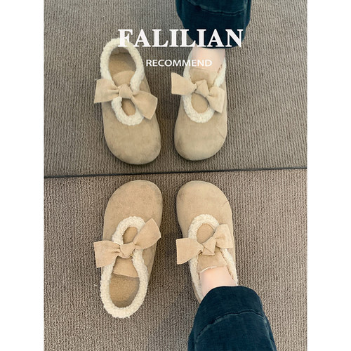 全包加绒勃肯鞋女2025新款爆款秋冬季一脚蹬毛毛鞋子孕妇博肯棉鞋 - 图1