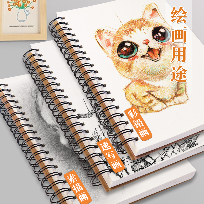 硬壳横翻线圈素描本美术生专用A4画本8k图画本幼儿园画画本子小学生16k手绘画册a5写生速写本随身彩铅绘画本 - 图3