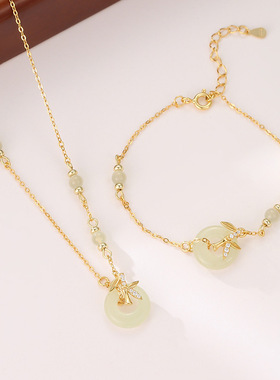 竹节平安扣s925纯银项链女新中式中国风清新和田玉吊坠项饰品批发