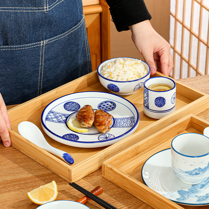 陶瓷面碗汤碗饭碗汤勺骨碟茶杯摆台家用餐具套装釉下彩5寸高温 - 图0