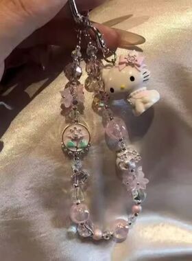 粉色kitty猫手机挂件手腕串珠ccd相机链小挂件钥匙扣库洛米玛丽猫