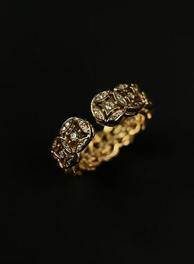 【钱多多】中古vintage轻奢百搭满钻镂空钱币戒指时尚气质食指戒