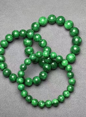 仿深绿翡翠干青玉髓手链迷你小珠子单圈缅甸石英岩复古名族风手串