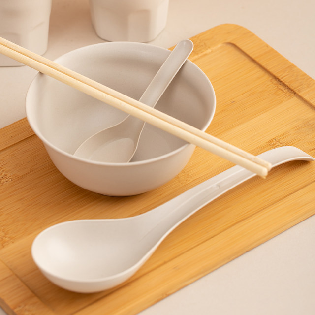 Disposable soup spoon rice husk plastic dining spoon catering utensils restaurant packaging fork spoon thickened handmade hotel home use