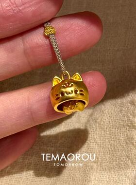 可爱【套头喵】招财躲猫猫金色小猫咪吊坠棕色编绳项链毛衣链配饰