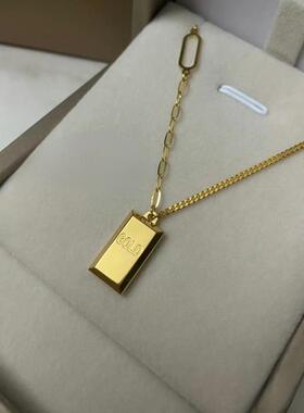 暴富小金砖仿足金999黄金项链镀18K小金条黄金锁骨项链金条链送礼