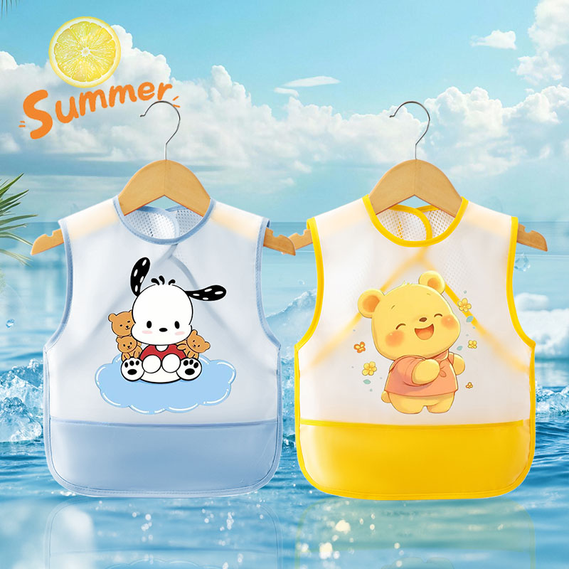 Children's eating smock, baby summer bib, waterproof and anti-dirty, sleeveless rice pocket for boys and girls, baby reverse wearing apron