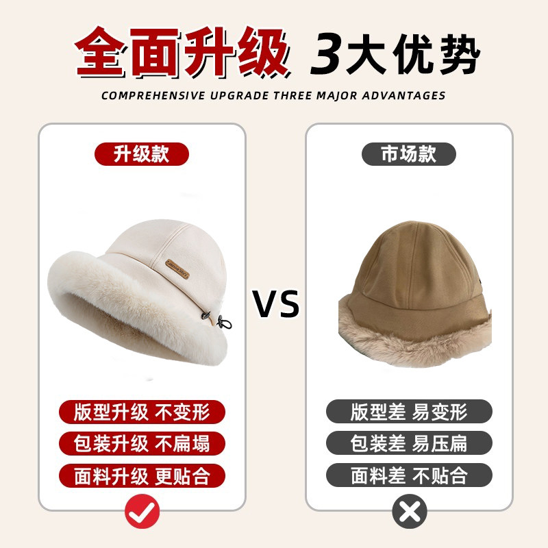 帽子女冬季新款加绒渔夫帽保暖棉帽防风护耳雷锋帽女秋冬毛绒盆帽