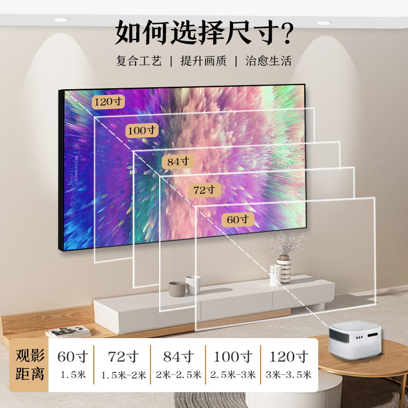 奥普达画框幕布投影仪幕布家用高清投影幕布壁挂84寸100寸120寸窄边框中长焦短焦金属高清办公卧室客厅