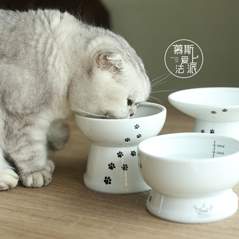 慕斯爱上法派necoichi猫壹高脚猫碗水碗浅口碗保护脊椎宠物碗食盆 - 图0