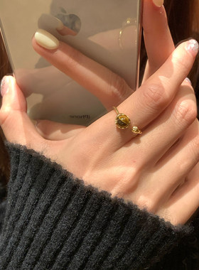 甜酷美拉德圆珠戒指女时尚简约个性气质开口指环ins风小众食指戒