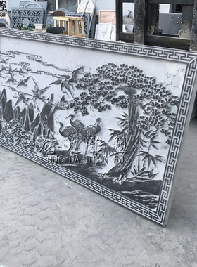松鹤延年江山如画浮雕背景墙壁画