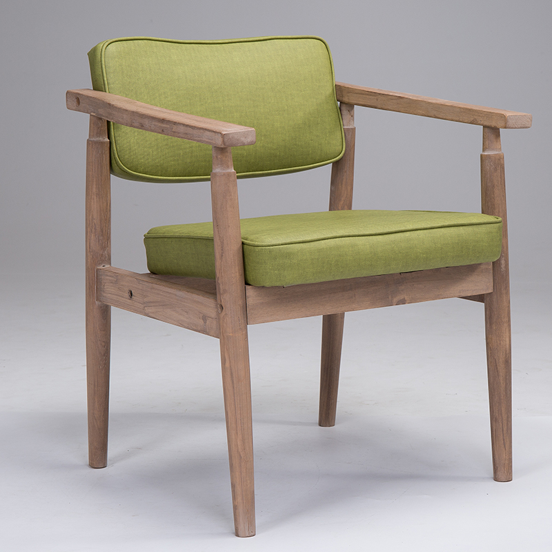 梵辰实木复古做旧米色靠背椅欧式扶手咖啡厅餐厅餐椅书房休闲椅子 - 图2