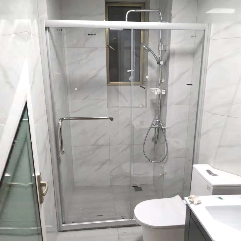 淋浴房玻璃门干湿浴室一字淋浴窄边隔断哑黑移门网红卫浴简欧现代 - 图1