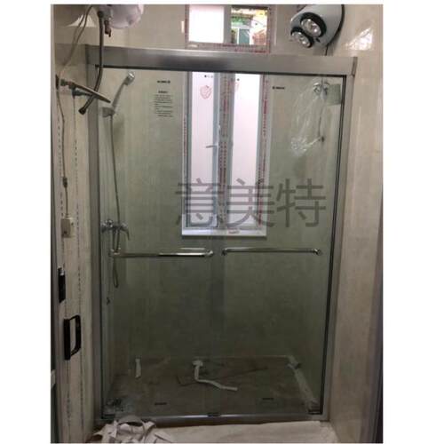 广东浴室玻璃隔断淋浴房双活门移门淋浴屏一字干湿分区黑色推拉门 - 图2