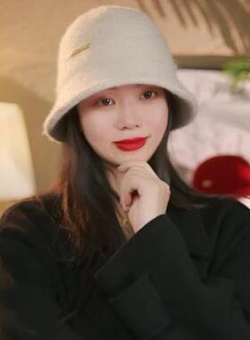 安可拉红色羊毛渔夫帽女气质优雅