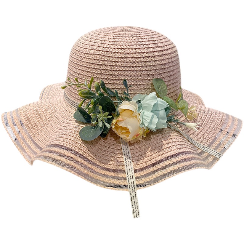 草帽女夏季甜美大檐海边沙滩帽防晒太阳帽女款时尚花朵遮阳帽子女