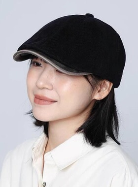 秋冬灯芯绒红色鸭舌帽女前进帽紫