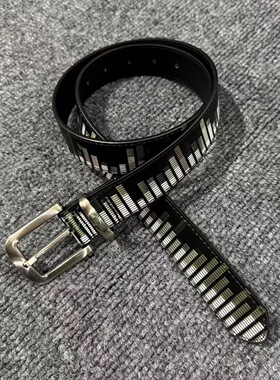stu风钢琴键黑白针扣百搭腰带