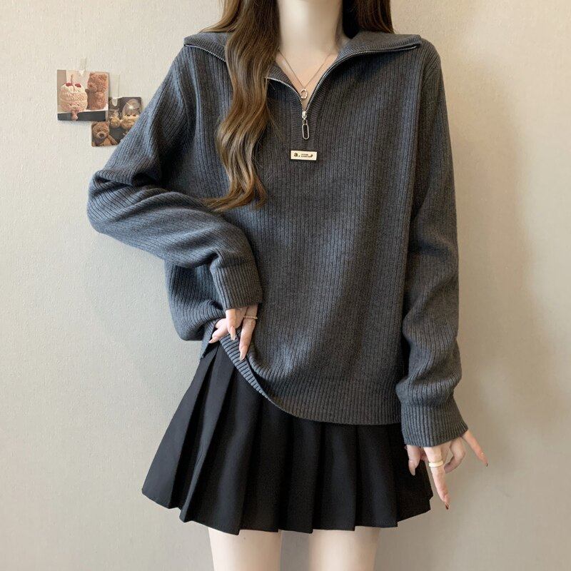 大码女装遮肚子半拉链毛衣针织衫女秋冬胖妹妹宽松显瘦长袖打底衫,淘宝优惠券,粉丝福利购,淘宝优惠卷