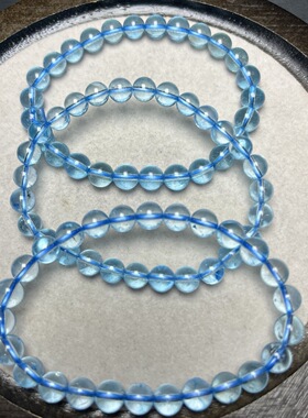 天然蓝托帕手链女男收藏级蓝宝石蓝色水晶手串转运珠礼物