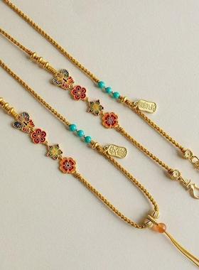 2024-4-2手工编款织双耳如吊挂意绳坠编绳项链男女高档黄金翡翠锁