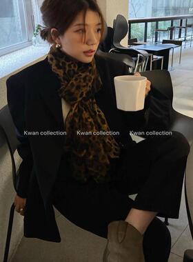 韩版秋冬辣妹风豹纹围巾丝巾女
