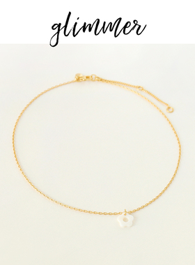 铜镀金链条白色小花吊坠法式项链