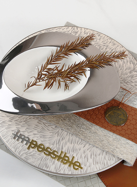 雅龙 新中式样板间餐桌餐具西餐盘装饰品摆件简约软装样板房摆件