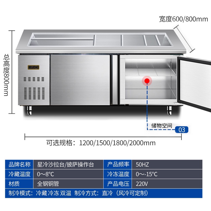 定制新款撒料台水果捞保鲜展示柜开槽披萨柜小菜冰箱沙拉台冷藏工 - 图1