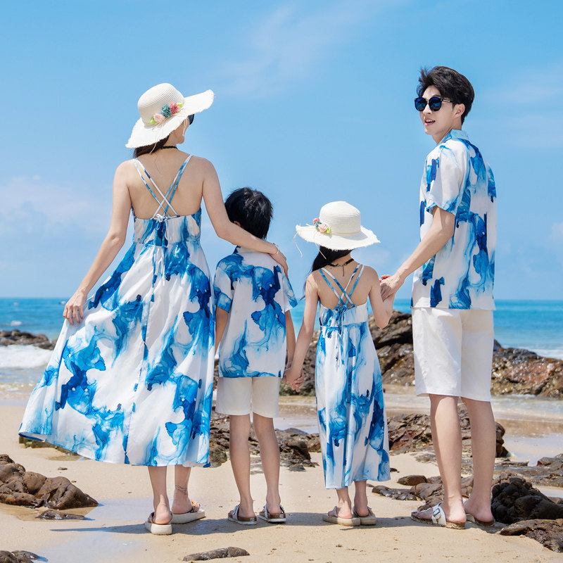 海边度假亲子装一家三口母女装露背连衣裙衬衫沙滩裙三亚旅游出游,淘宝优惠券,粉丝福利购,淘宝优惠卷