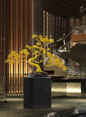 大型迎客松玄关雕塑招财摆件酒店铁树金属样板走廊过道装饰艺摆件