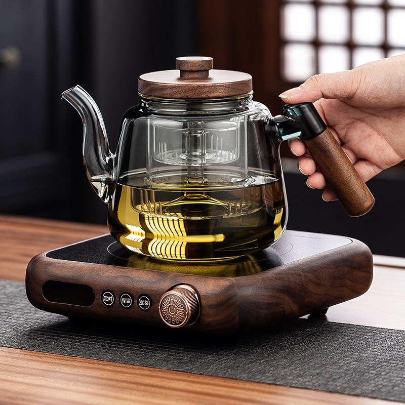 新款北美黑胡桃木实木电陶炉超薄耐热玻璃蒸煮茶器套装养生烧水壶,淘宝优惠券,粉丝福利购,淘宝优惠卷