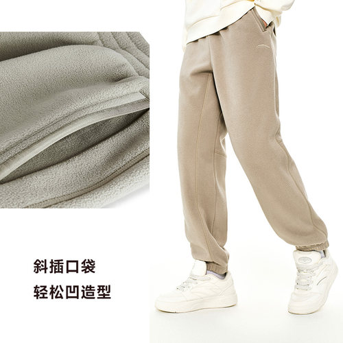 安踏摇粒绒长裤男秋冬季加绒保暖针织休闲运动裤子宽 - 图3