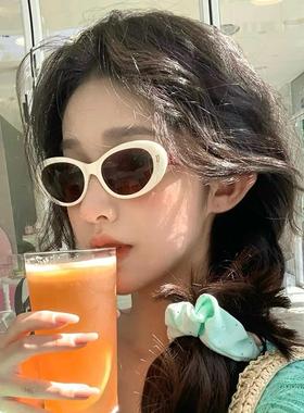 时尚复古椭圆椰椰镜女松弛感潮流防晒高级感椭圆太阳镜防紫外线潮