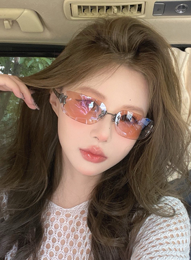 欧美曲面无框Y2K水银色墨镜亚裔辣妹风高级感个性网红同款太阳镜