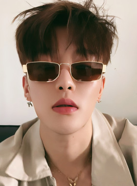 摩登复古高级感茶色窄框小棕镜