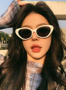 白色复古猫眼辣妹风防晒太阳镜
