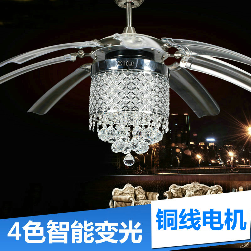 吊扇燈隱形扇家用餐廳客廳遙控簡約現代時尚吊燈led水晶風扇帶燈