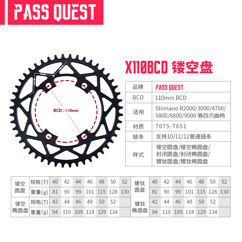 PASS QUEST X110bcd 牙盘自行车正负齿单盘圆盘椭圆盘 - 图0
