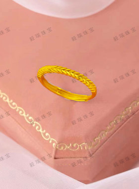 轻奢金包银麦穗戒指简约高级感时尚黄金气质百搭指环女款戒指