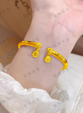 金包银卷纹平安手镯轻奢中式黄金时尚高级感精致镯子送女友