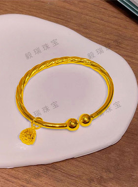 复古黄金莲蓬手镯小众设计高级感金包银时尚气质百搭镯子