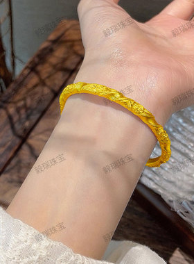 中式金包银花朵麻花镯子女轻奢高级感黄金复古手镯饰品送礼