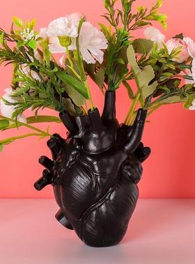 跨境北欧心脏花盆装饰品摆件家居庭院设计摆件心脏真花盆创意